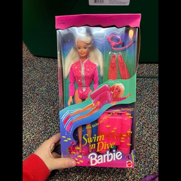 Barbie Other - Barbie Swim 'n‎ Dive Barbie Doll 1993 Mattel 11505 Actually Swims & Kicks NRFB